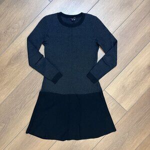Theory Black/Dark Gray Wool Blend Knee-Length Sweater Dress Size S